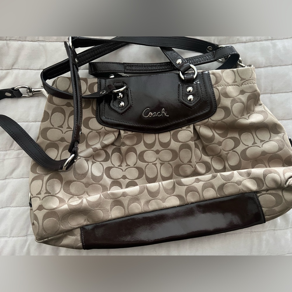 Coach Brown and Black Signature Shoulder Bag